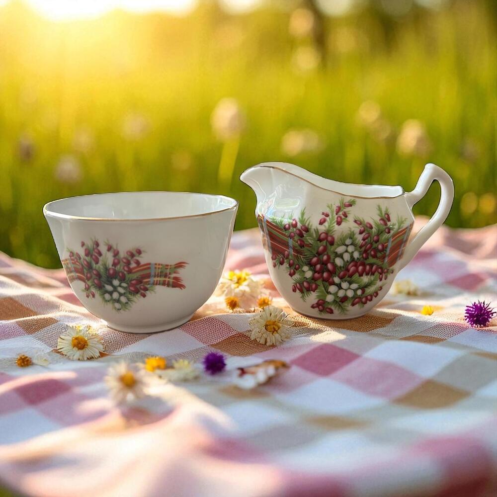 Berry Sprigs and Ribbon Royal Windsor English Bone China Mini Cream /Sugar set